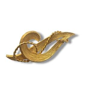 Vintage Roma Brushed Textured Gold Tone Abstract Swirl Brooch Pin Signed